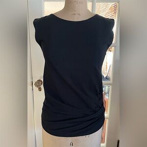 Theory sleeveless T with scrunched detail at hem.